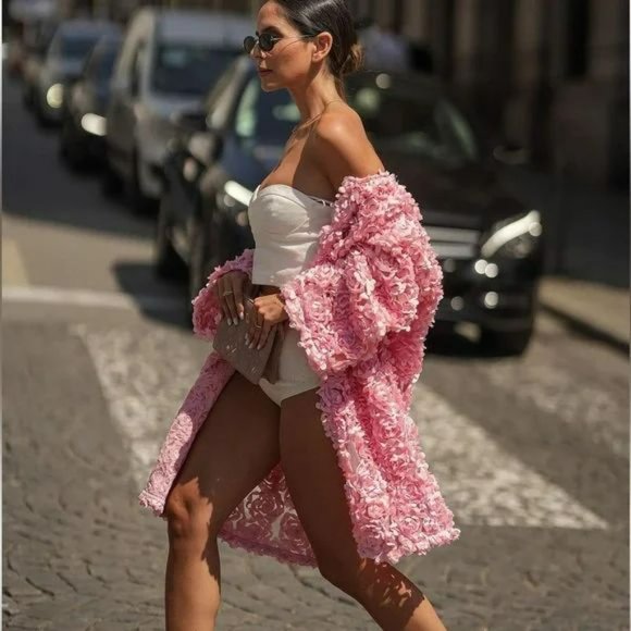 RARE ZARA FLORAL KNIT COAT PINK - Picture 16 of 16